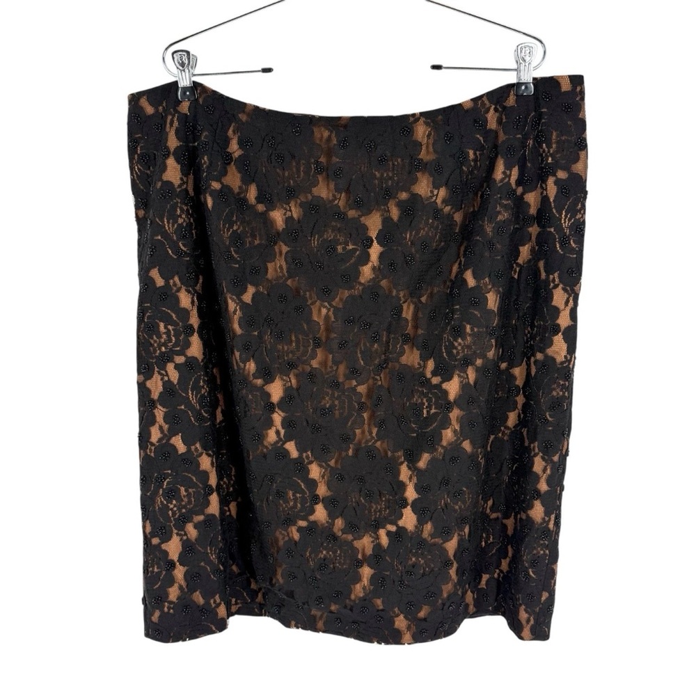 Talbots Lace Beaded Pencil Skirt Womens Size 20W Black Lined Elastic Waist NEW